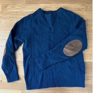 Elbow patch Levi Blue cable sweater. Size LG.